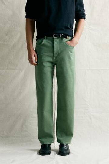 ZARA ДЖИНСЫ RELAXED FIT С ЭФФЕКТОМ СТИРКИ, МЯГКИЙ ЗЕЛЕНЫЙ