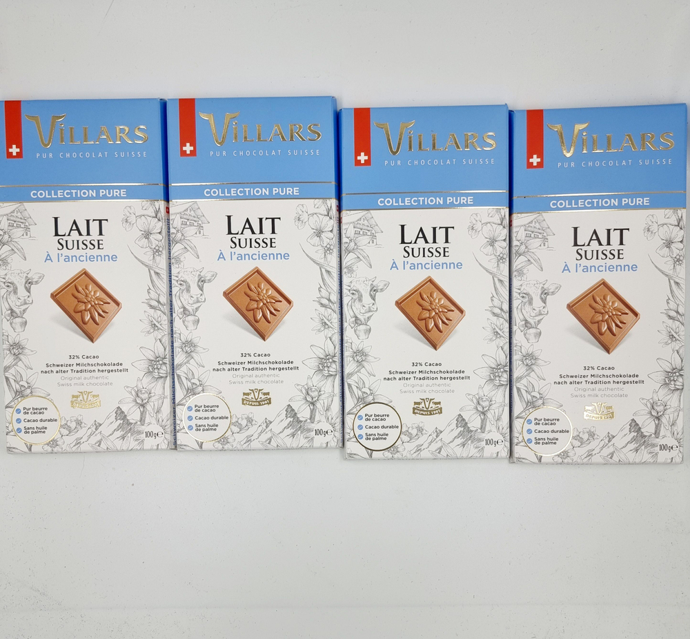 VILLARS швейцарский молочный шоколад 32% , (100x4) 400 г (Швейцария)