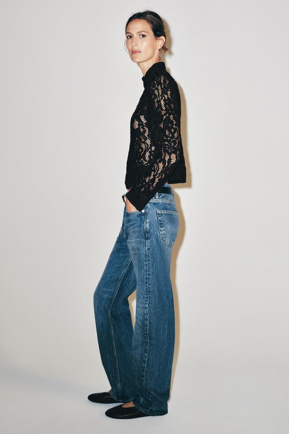 ZARA БЛЕЙЗЕР ИЗ КРУЖЕВА — ZW COLLECTION, ЧЕРНЫЙ