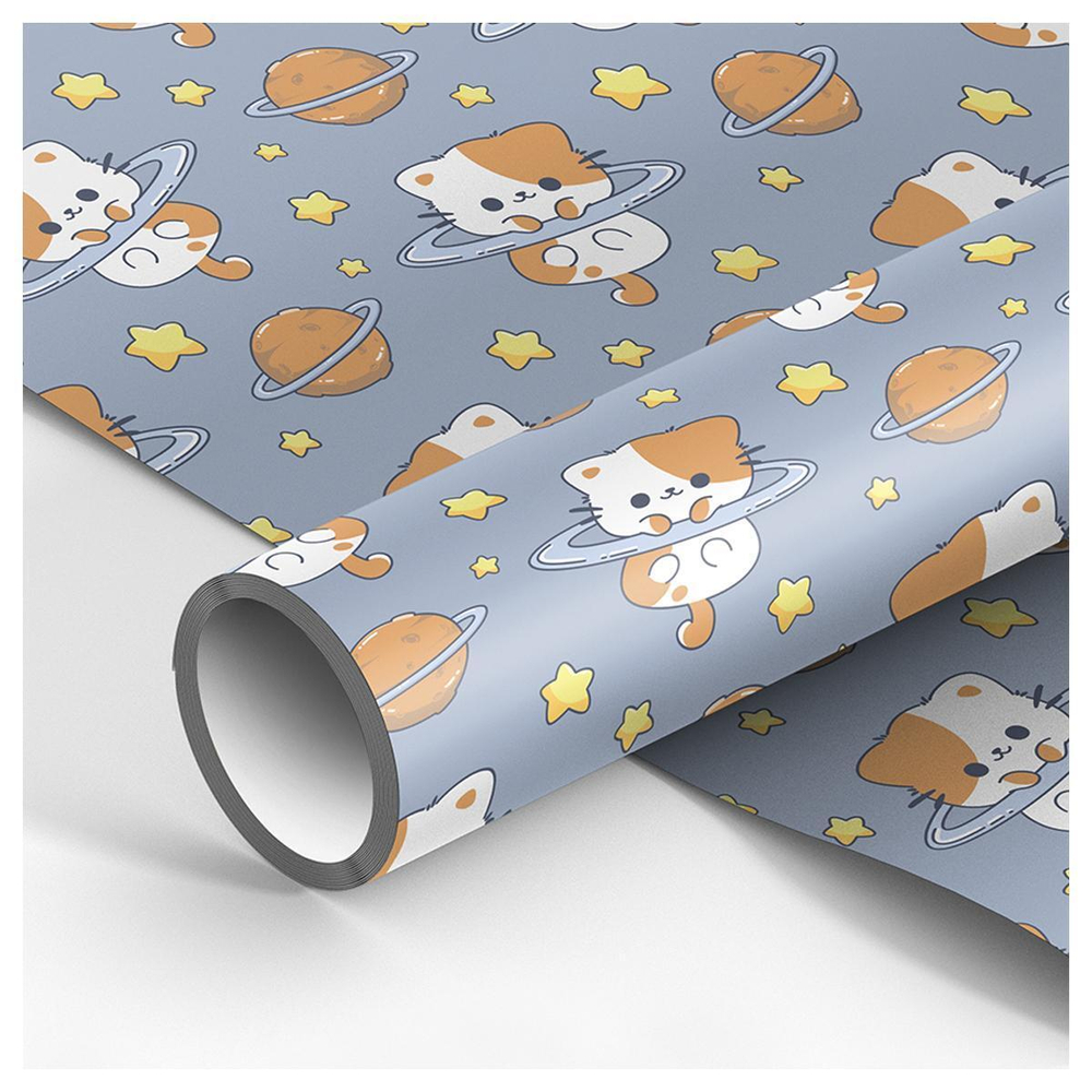 Упаковочная бумага глянц. 70*100см. "Space kitten" 80г/м2 (MESHU)