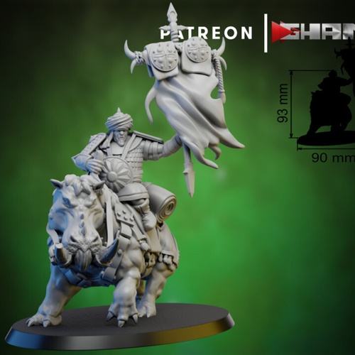 Grand Alliance Destruction Ogor Mawtribes Ogre Kingdoms Всадник огров на бегемоте №2 знаменосец миниатюра для dnd, днд, pathfinder, фентези, Настольная игра, НРИ, Варгейм, РПГ