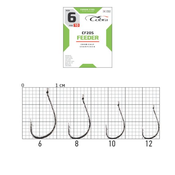 Крючки Cobra FEEDER CF205 №12, 10 шт.