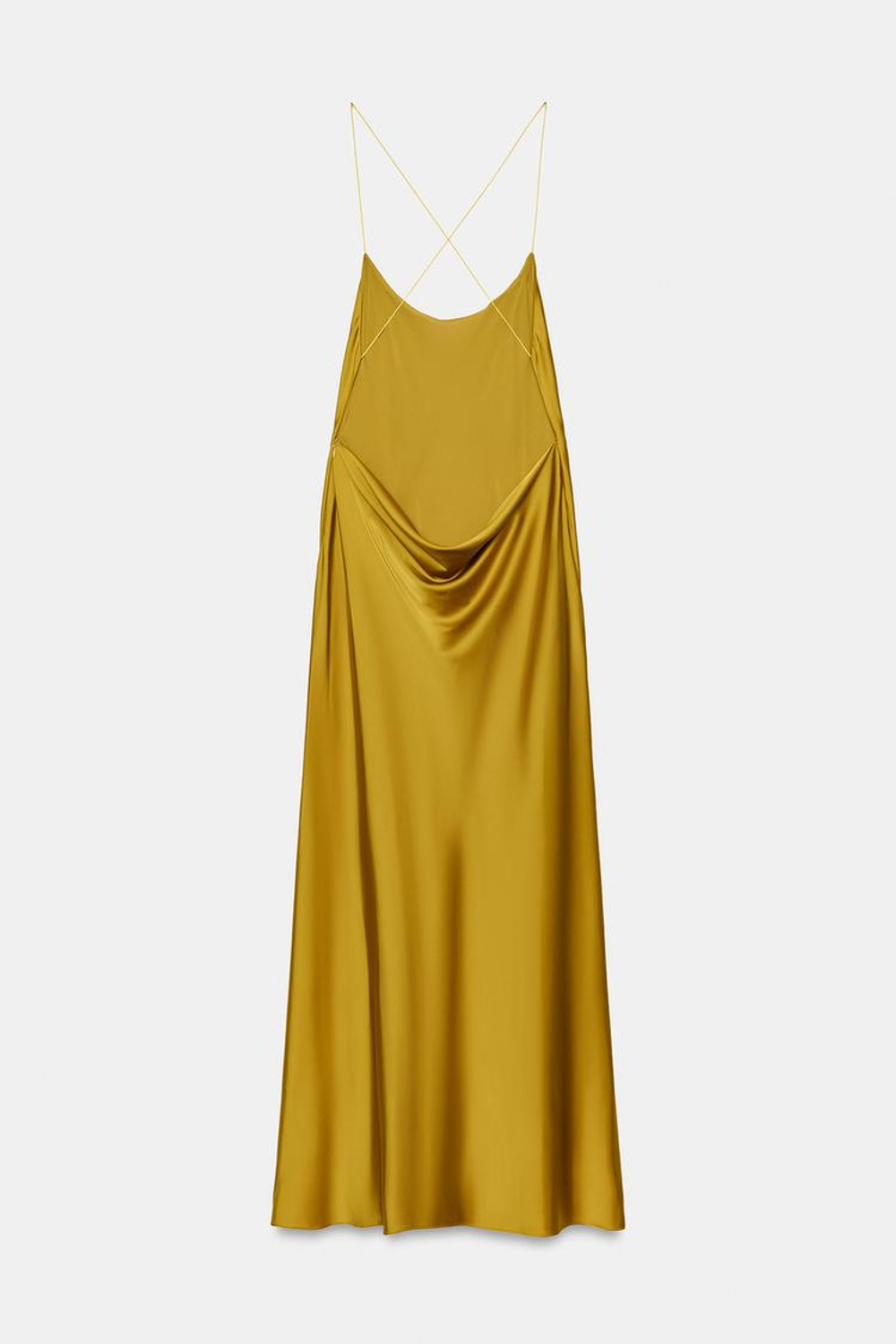 ZARA АТЛАСНОЕ ПЛАТЬЕ МИДИ С ОТКРЫТОЙ СПИНОЙ, ЗОЛОТИСТЫЙ
