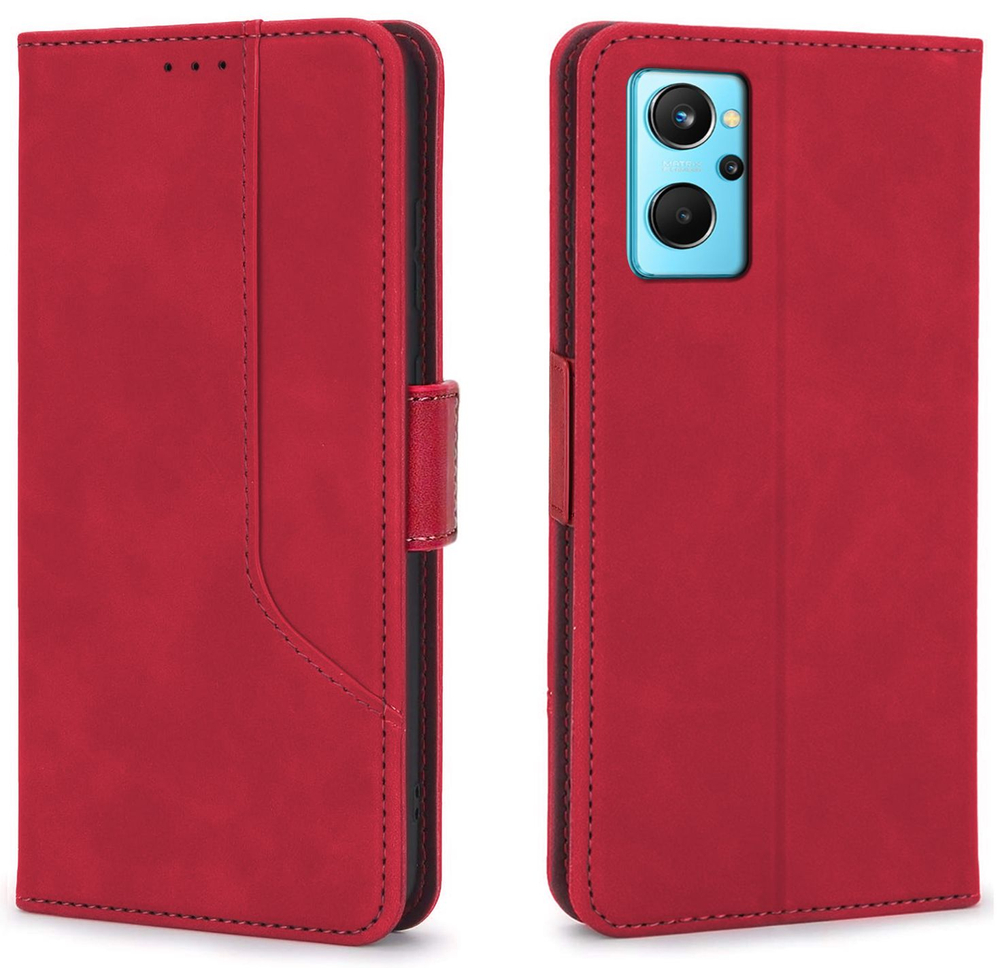 Стильный чехол-книжка из кожи для REALME 9i (не 5G!) / OPPO A96 с отделом для наличных, 3 слотами для карт и подставкой