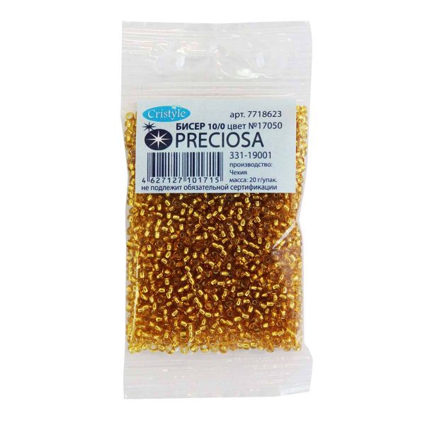 Бисер Preciosa прозрачный с серебр.центром 10/0 (2.3 мм), круг.отв, 100 г (5х20 г), 7718623
