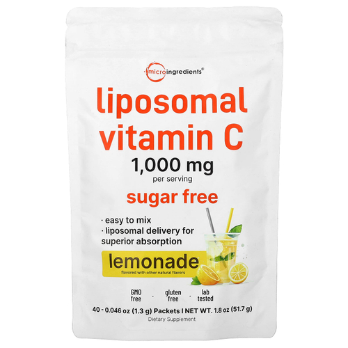Micro Ingredients, липосомальный витамин C, со вкусом лимонада, 40 пакетиков по 1,3 г (0,046 унции)