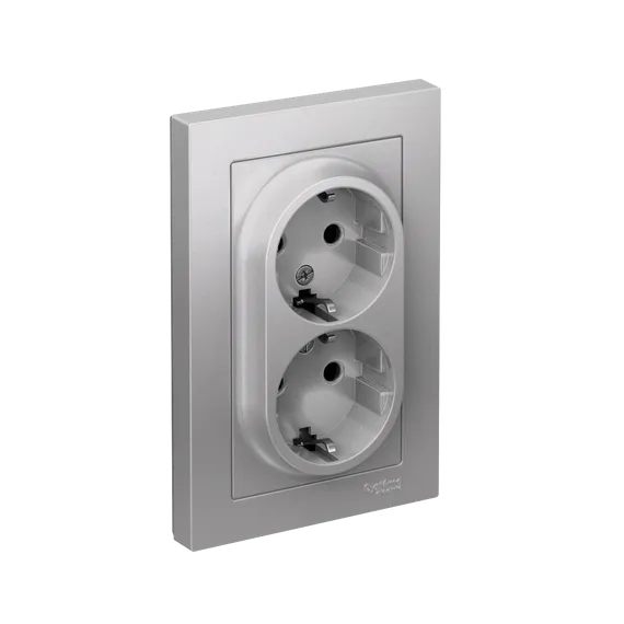 Розетка с заземлением и защитными шторками Systeme Electric AtlasDesign Алюминий ATN000326