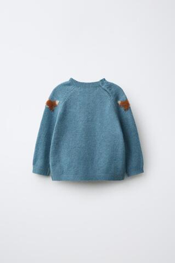 ZARA СВИТЕР С ВЫШИВКОЙ «ЛИСИЧКИ», ВЫЦВЕТШИЙ СИНИЙ