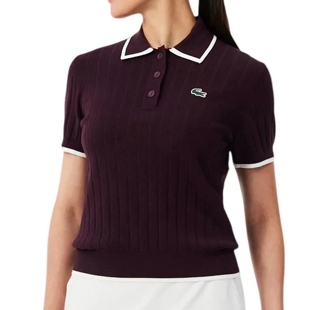 Женское теннисное поло Lacoste Short Sleeved Collar Golf Sweater - brown/white