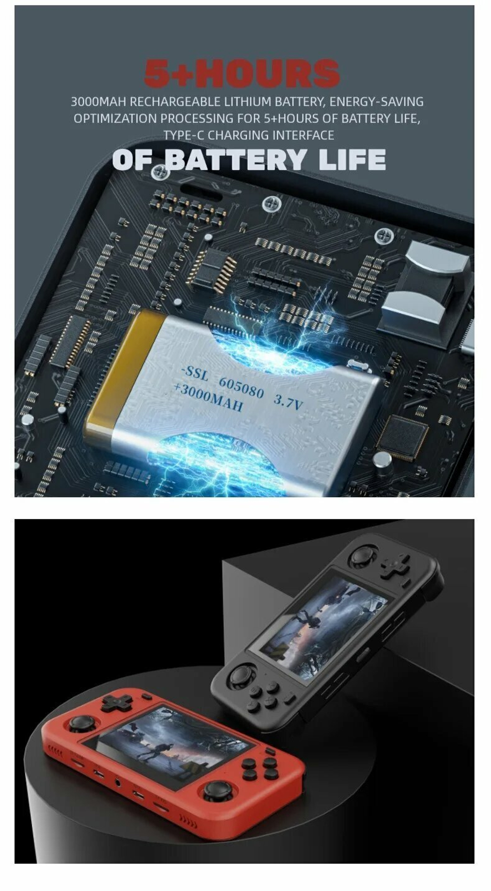 Портативная игровая консоль O30S с открытым исходным кодом в стиле ретро, black, Single card 128GB