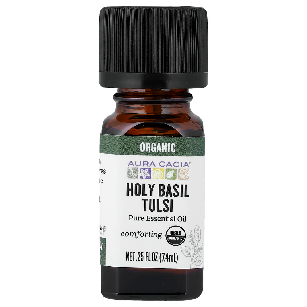 Aura Cacia, Чистое эфирное масло, органический туласи (базилик священный) 7,4 мл (0,25 жидк. унции)