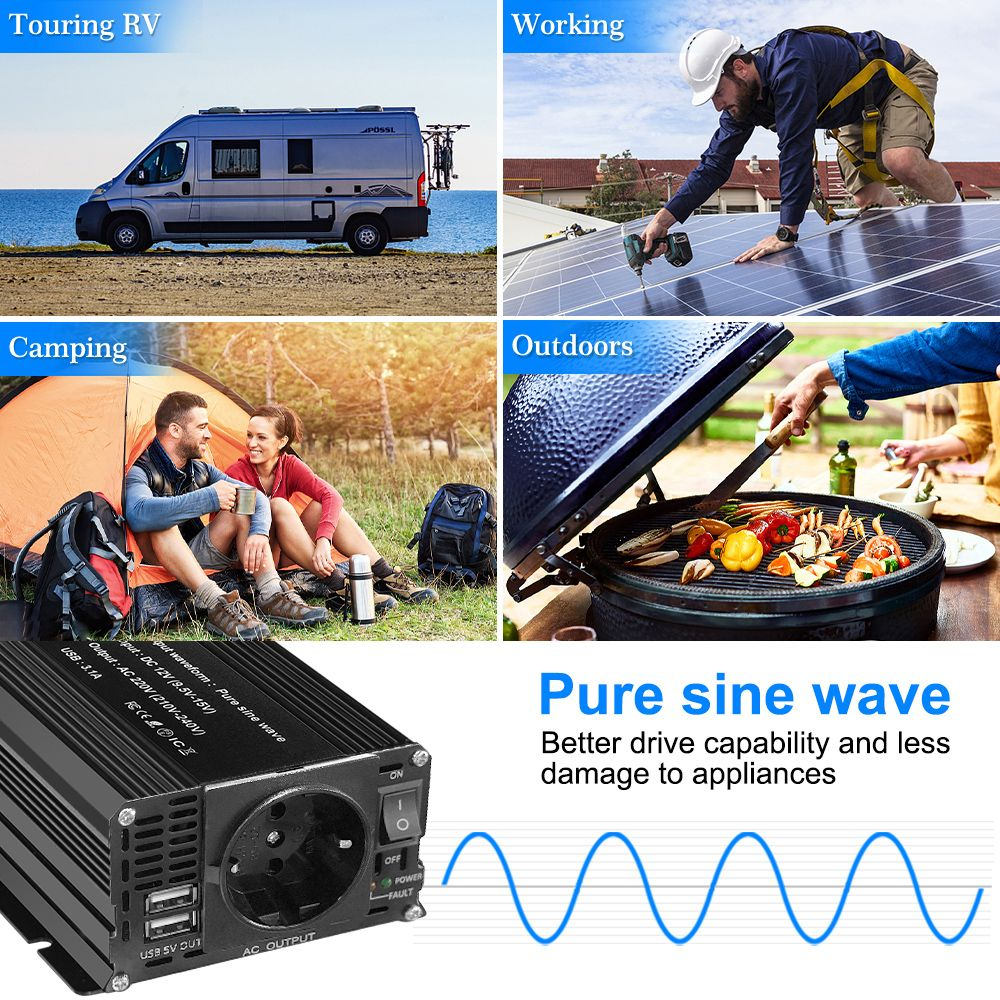 Инвертор 12V-220V 1000W черный Foval чистая синусоида