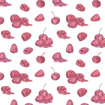 Малина с вишней на белом (Raspberry with cherry on white)