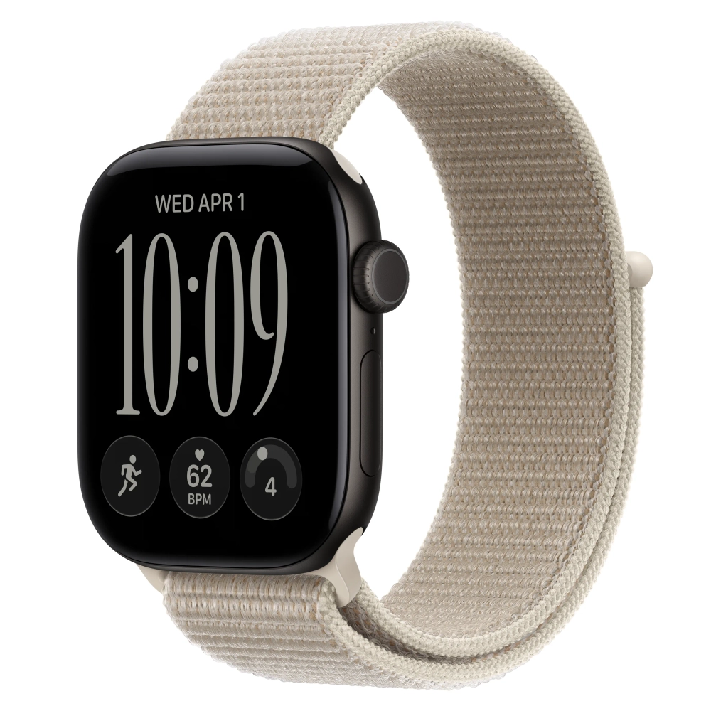 Умные часы Apple Watch Series 12 GPS, 42mm, Black Aluminum Case with Limestone Sport Loop
