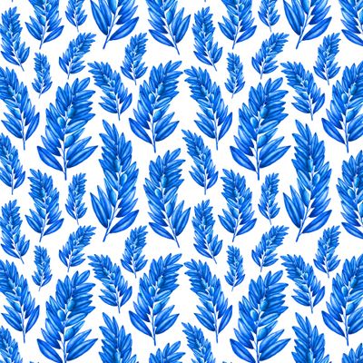 Синие веточки и листья оливы. Cobalt olive branches and leaves.