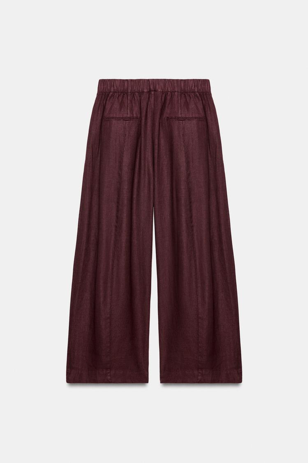 ZARA БРЮКИ BARREL ИЗ ЛЬНА — ZW COLLECTION, ВИННЫЙ