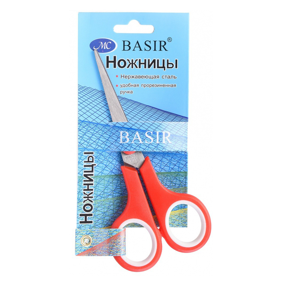 Ножницы канцелярские прямые 14 см, 3 шт, с прорезиненной ручкой, MC-Basir, набор простых ножниц для резки бумаги, картона и рукоделия