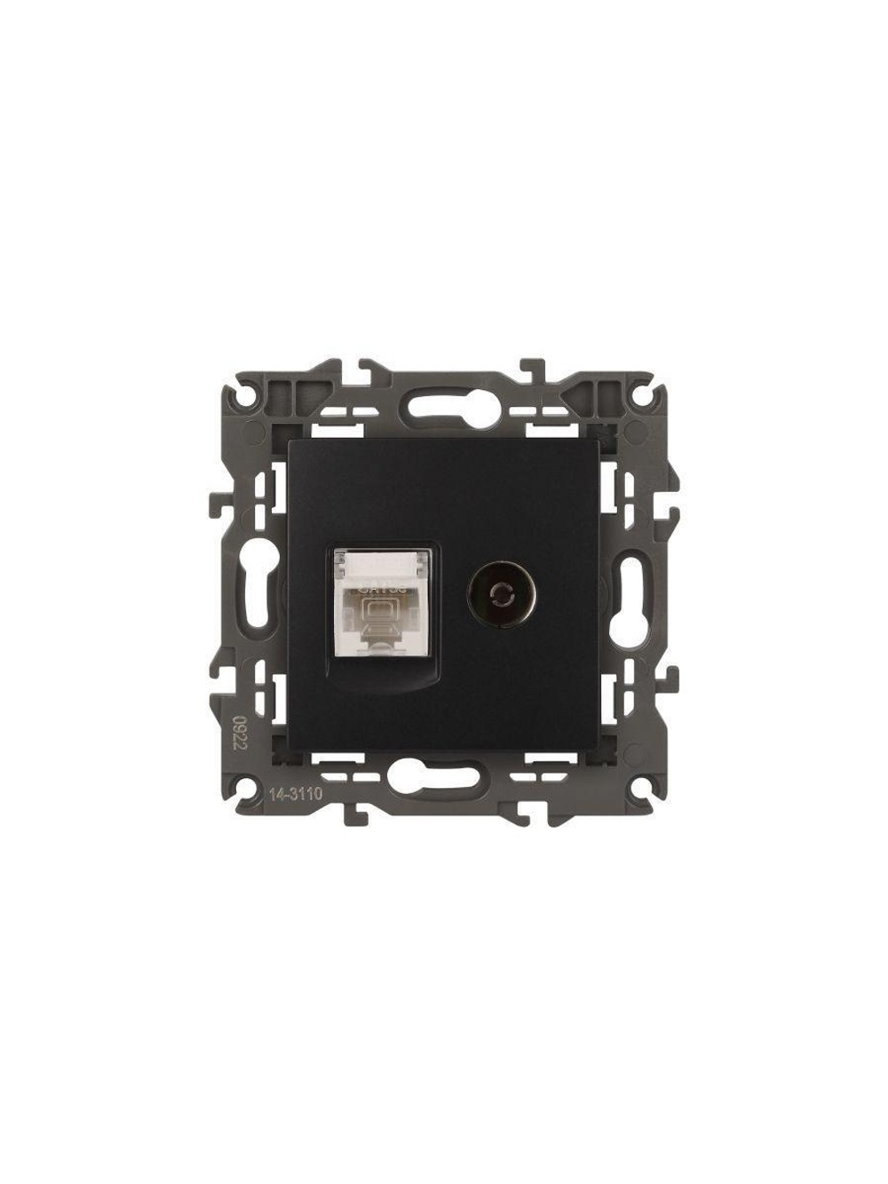 Розетка компьютерная + телевизионная 2-м Elegance 14-3110-05 RJ45 + TV IP20 механизм антрацит Эра Б0034318