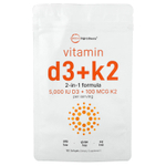 Micro Ingredients, витамины D3 и К2, 180 капсул