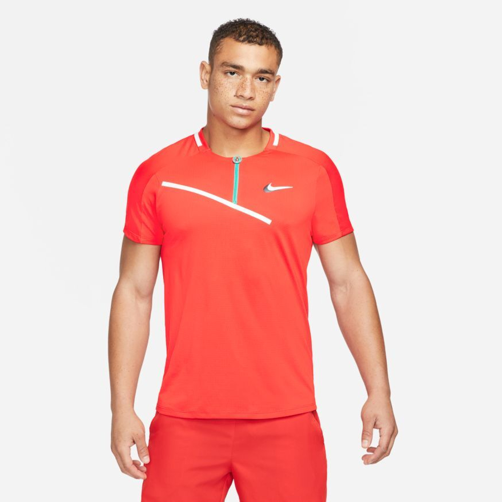 Мужское теннисное поло Nike Spring Slam Ultimate Zip Polo M - habanero red/white