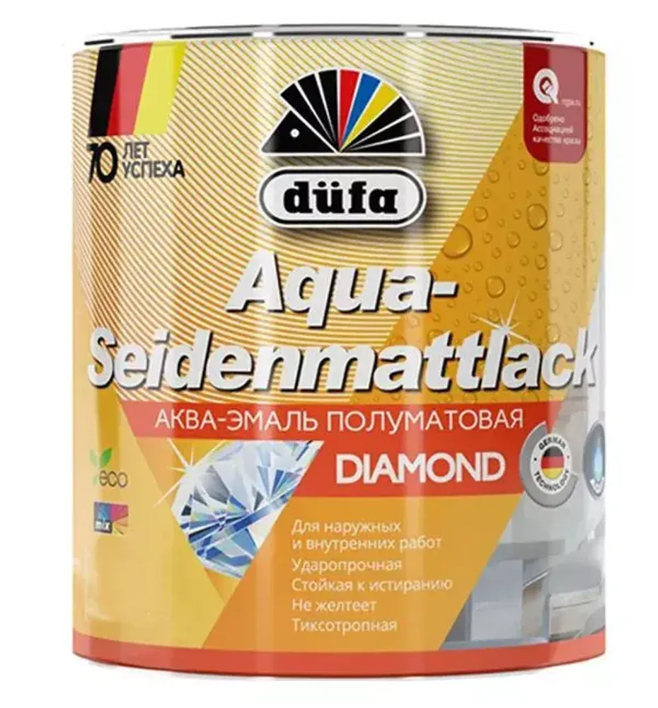 Эмаль для дерева и металла акриловая Dufa Aqua-Seidenmattlack полуматовая белая 2 кг