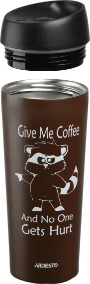 Ardesto Travel mug Coffee time Raccoon 450 ml, s/s, brown
