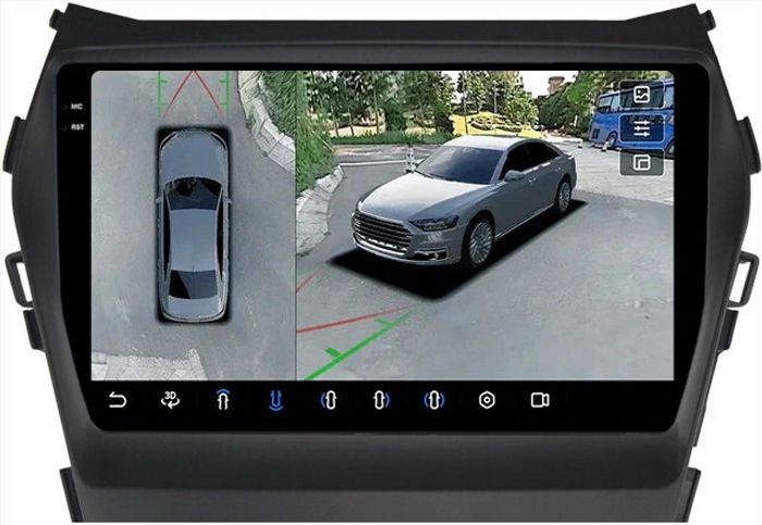 Магнитола для Hyundai Santa Fe 3 2012-2018 (отдельный экран климата, без штатной КЗВ) - FarCar BX9-360-7004A монитор 9.5" 2K QLED на Android 13, Быстрая, CarPlay, 4G SIM-слот, 4 камеры в комплекте