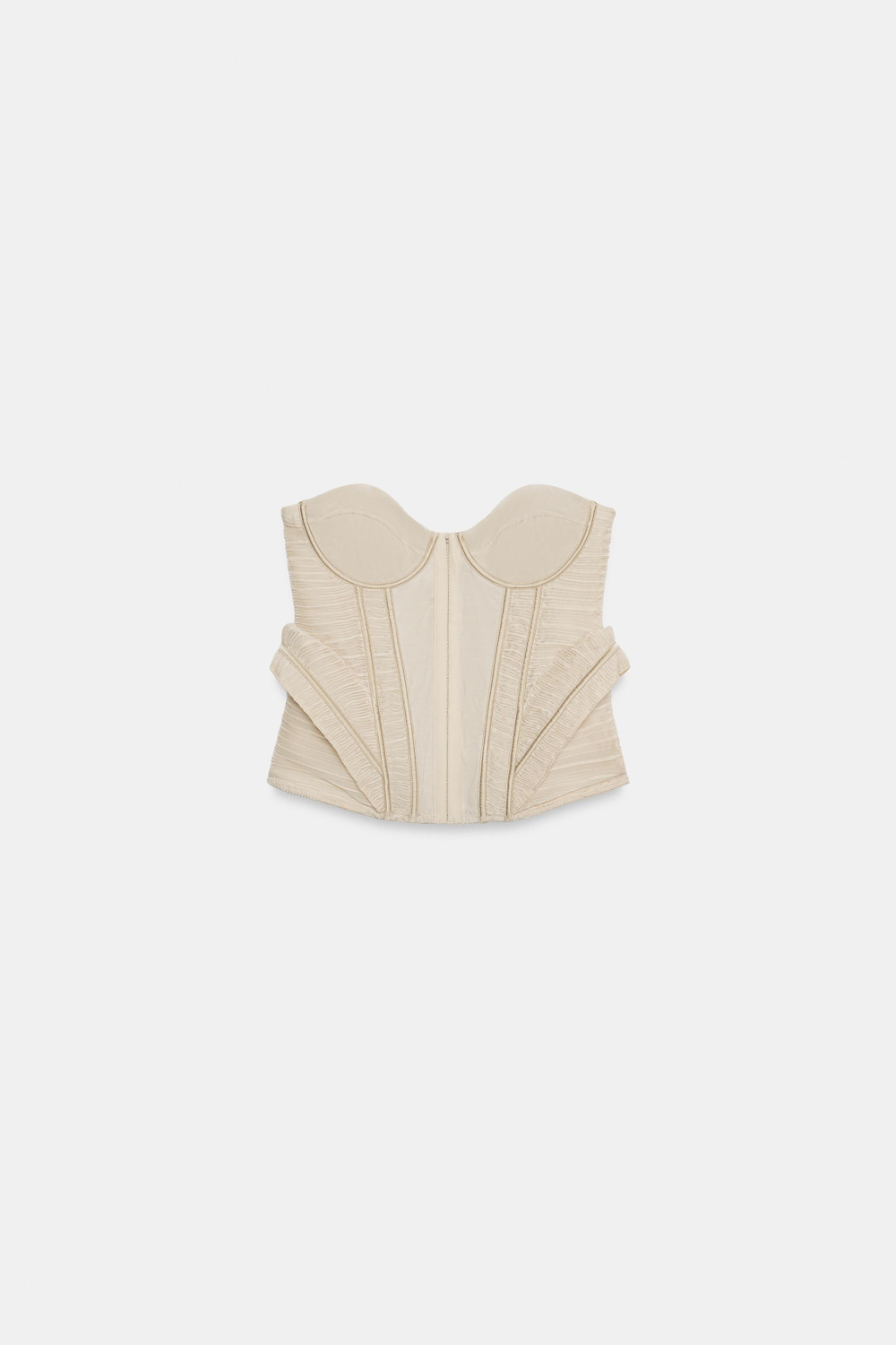 ZARA КОМБИНИРОВАННЫЙ КОРСЕТ С ФАКТУРНОЙ ТКАНЬЮ, ЭКРЮ