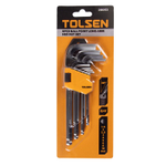 TOLSEN (TT20053) Набор Г-образных шестигранников 1,5-10 мм, удлиненные, с шаровым окончанием, 9 предметов