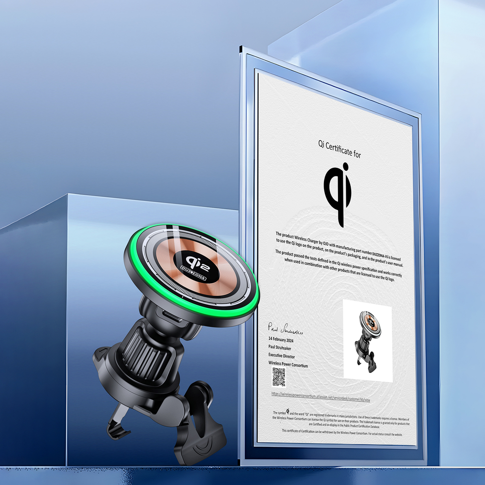 Магнитное беспроводное автомобильное зарядное устройство MagSafe, версия V5 Qi2 Magnetic 15W, Duzzona