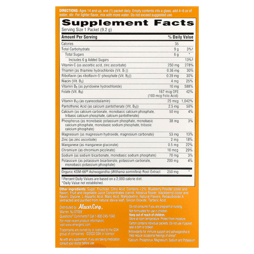 Emergen-C, Ашваганда, ягодная смесь, 18 пакетиков по 9,2 г (0,32 унции)