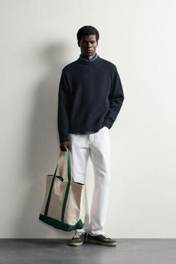 ZARA СВИТЕР РЕГУЛЯРНОГО КРОЯ С ФАКТУРНЫМ УЗОРОМ, МОРСКОЙ СИНИЙ