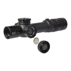 Прицел March-F 1-10x24 Shorty DR-TR1FB FFP+SFP 30мм, с кронштейном - батарейный отсек и крышка в разобранном виде