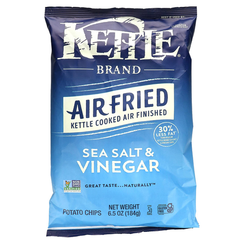 Kettle Foods, картофельные чипсы, обжаренные на воздухе, с морской солью и уксусом, 184 г (6,5 унции)