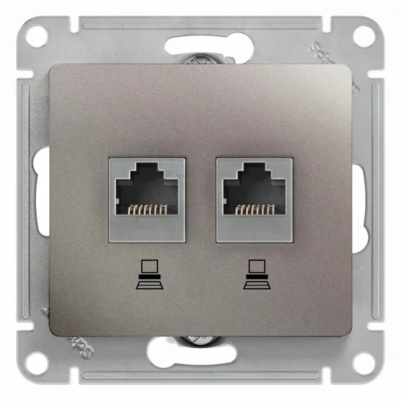 Розетка компьютерная RJ45 + RJ45 Cat 5e Systeme Electric Glossa Платина GSL001285KK