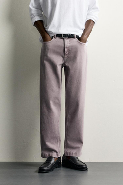 ZARA БРЮКИ STRAIGHT FIT С ЭФФЕКТОМ ПОТЕРТОСТИ, ЛИЛОВЫЙ