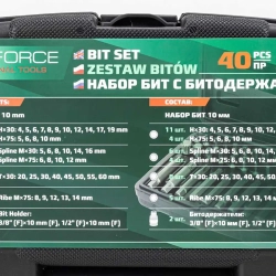 Набор бит с битодержателями, 40пр. (10мм)(75/30мм: T20-T55,H4-H12,M5-M12) в металлическом кейсе RockForce##Rock FORCE RF-4401
