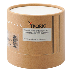 Свеча ароматическая Tkano Edge Green tea & Pear blossom бежевая 60ч