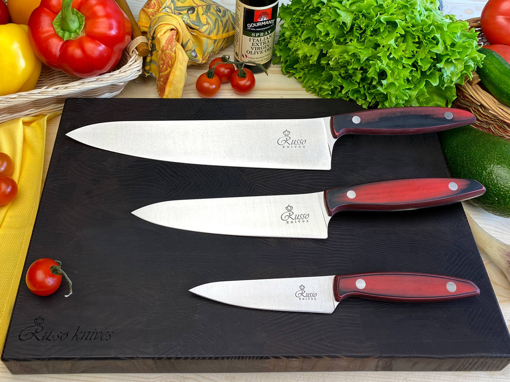 Комплект из трех ножей Alexander AUS-8 G10 (S, M Pro, L Pro), подставки и стального мусата