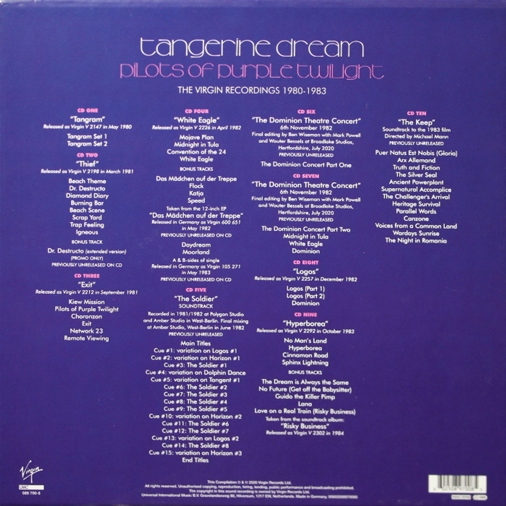Tangerine Dream / The Virgin Recordings 1980 - 1983 (Limited Edition Box Set)(10CD)