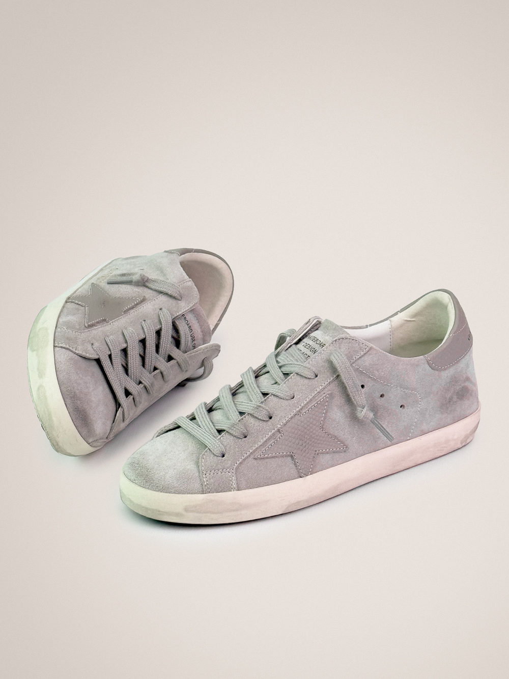 Super Star in grey suede with lizard print inserts