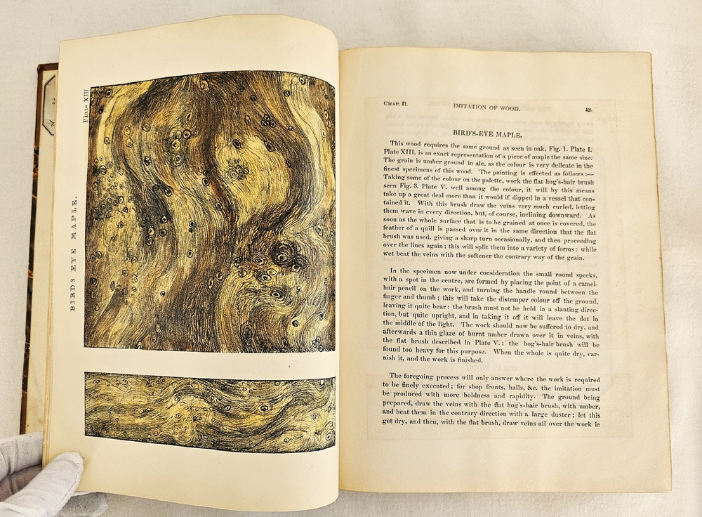 "The decorative painters and glaziers guide; containing the most approved methods of imitating oak, mahogany, maple, rose, cedar, coral, and every other kind of fancy wood". Whittock, N.. 1841г. - антикварная книга