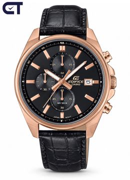 CASIO EFV-610ECL-1AUDF EDIFICE мужские наручные часы — хронограф на кожаном ремешке с черным циферблатом