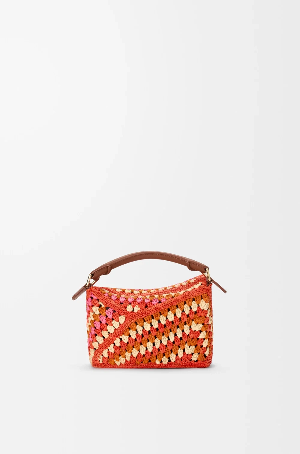 Loewe Мини-сумка Puzzle Edge из рафии и телячьей кожи, ярко-оранжевый