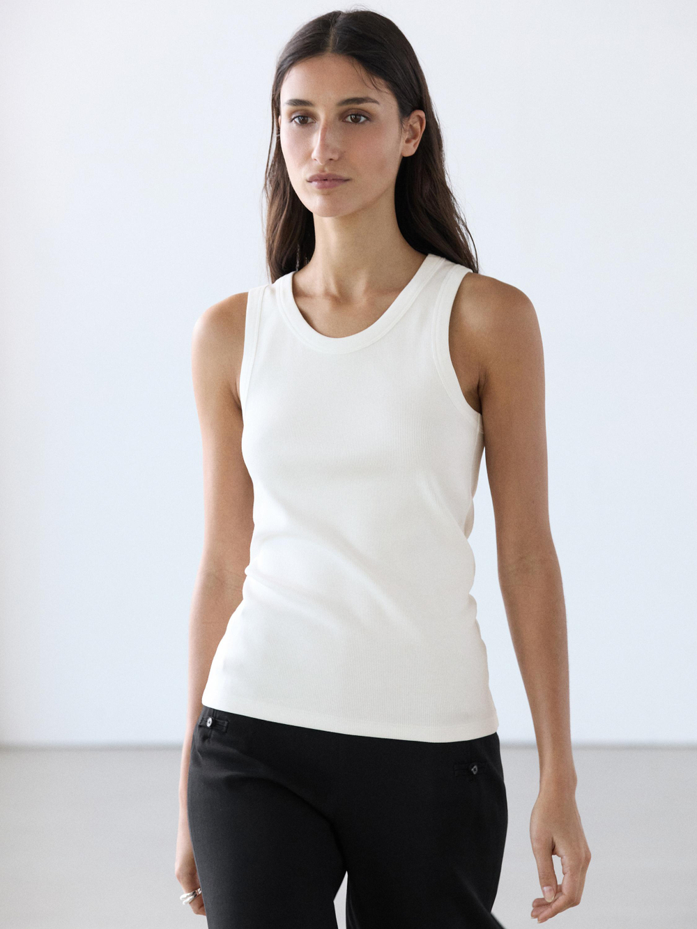 Massimo Dutti Футболка из смесовой хлопковой ткани, белый