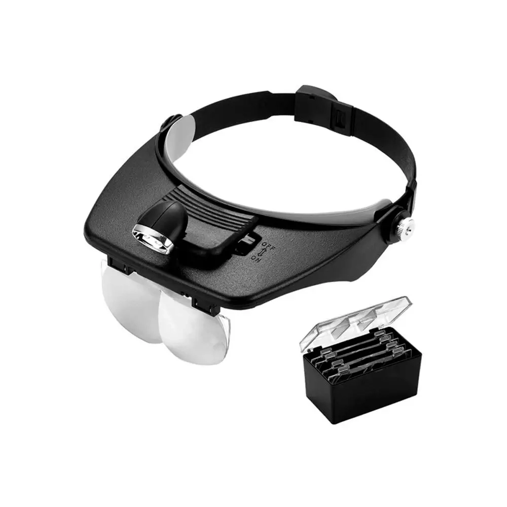 Лупа Kromatech налобная 1,2/1,8/2,5/3,5x, с подсветкой (1 LED) MG81001-F, черная с комплектом линз и подсветкой