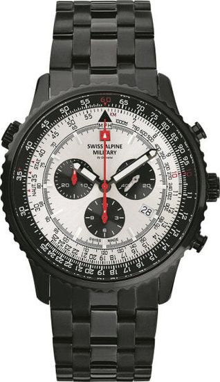 С браслетом Мужские наручные часы с черным браслетом Swiss Alpine Military 7078.9172 chrono mens 45mm 10ATM