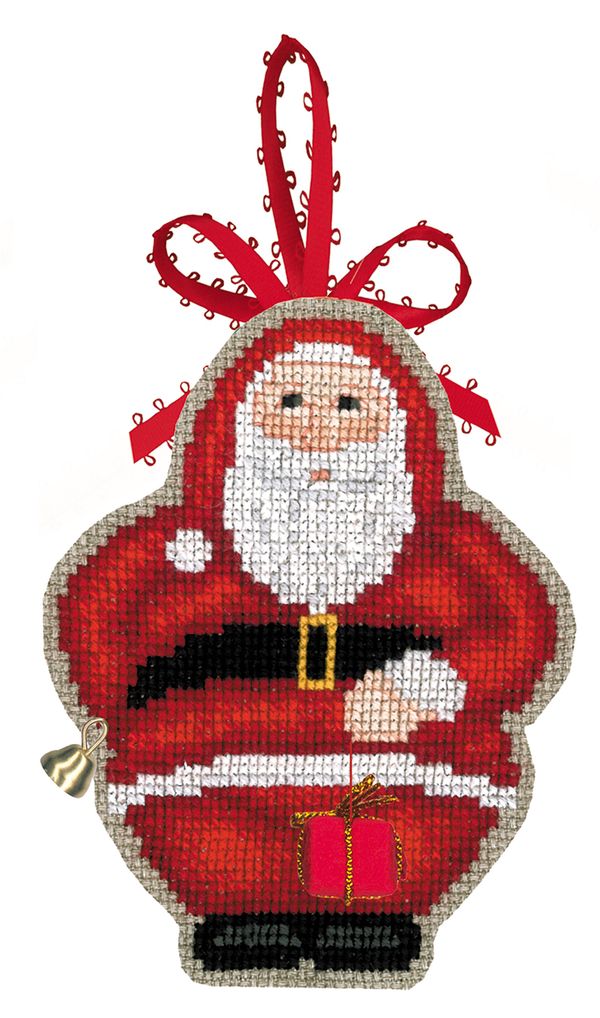 Набор для вышивания нитками Le Bonheur des Dames, елочная игрушка Pere noël (Дед мороз), 7х9 см
