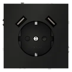 Розетка с USB A+A с заземлением и защитными шторками Voltum S70 Черный матовый VLS040408