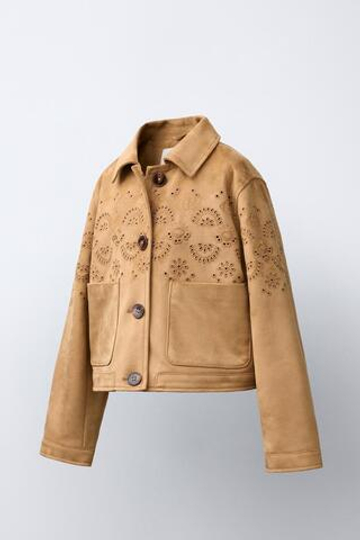 ZARA КУРТКА ИЗ ИСКУССТВЕННОЙ ЗАМШИ С ВЫШИВКОЙ, РЫЖЕВАТО-КОРИЧНЕВЫЙ